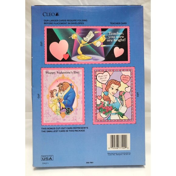 Cleo Vintage 1990s Disney Beauty & The Beast Valentines 38 Cards with Envelopes - Picture 6 of 6